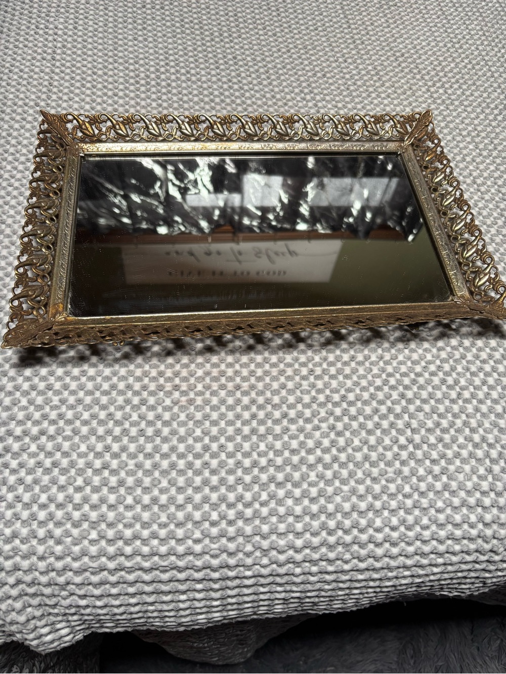 Vintage Hollywood Regency Gold Filigree Mirror Vanity Tray